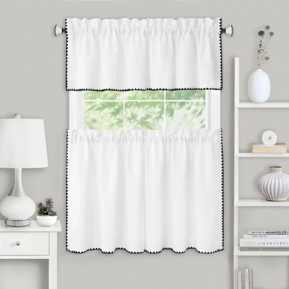 PowerSellerUSA 3 Pcs Stitch Embroidery Borders Window Kitchen Tier and Valance